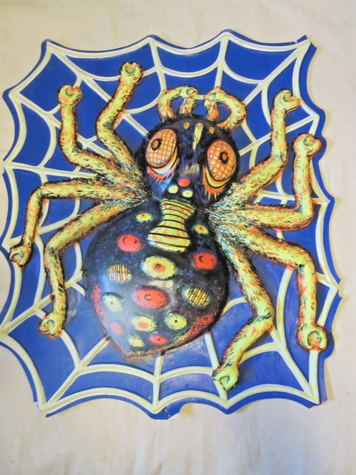 Rare Vtg 1960's Halloween 3D Vacuform Berserk Spider on Web Glow in the Dark 29"