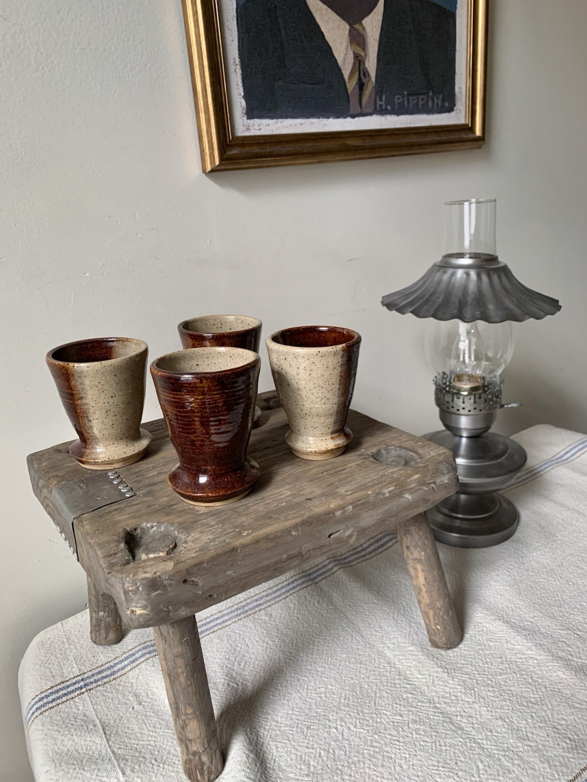 Vintage Mid Century Signed Studio Pottery Tumblers Set of 4 Brown Glaze Ceramics Vintage Mid Century Signed Studio Pottery Tumblers Set of 4 Brown Glaze Ceramics