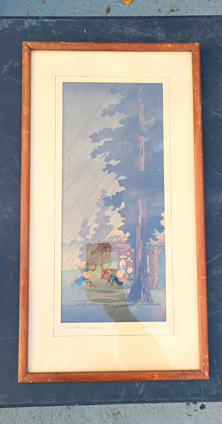 Vintage Japanese woodblock Evening Shower at Takaido by Takahashi Hiroaki Shotei Vintage Japanese woodblock Evening Shower at Takaido by Takahashi Hiroaki Shotei