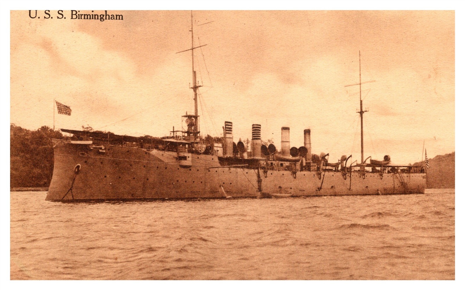 USS Birmingham Navy WWI Light Cruiser C1908 Sepia Postcard AE18 USS Birmingham Navy WWI Light Cruiser C1908 Sepia Postcard AE18