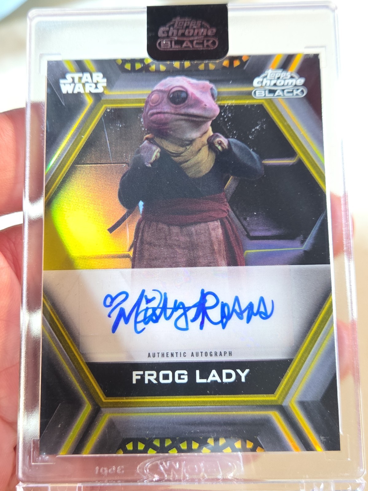 Misty Rosas Frog Lady 2023 Topps Chrome Black Star Wars GOLD #d 19/50 AUTO #A-MR Misty Rosas Frog Lady 2023 Topps Chrome Black Star Wars GOLD #d 19/50 AUTO #A-MR