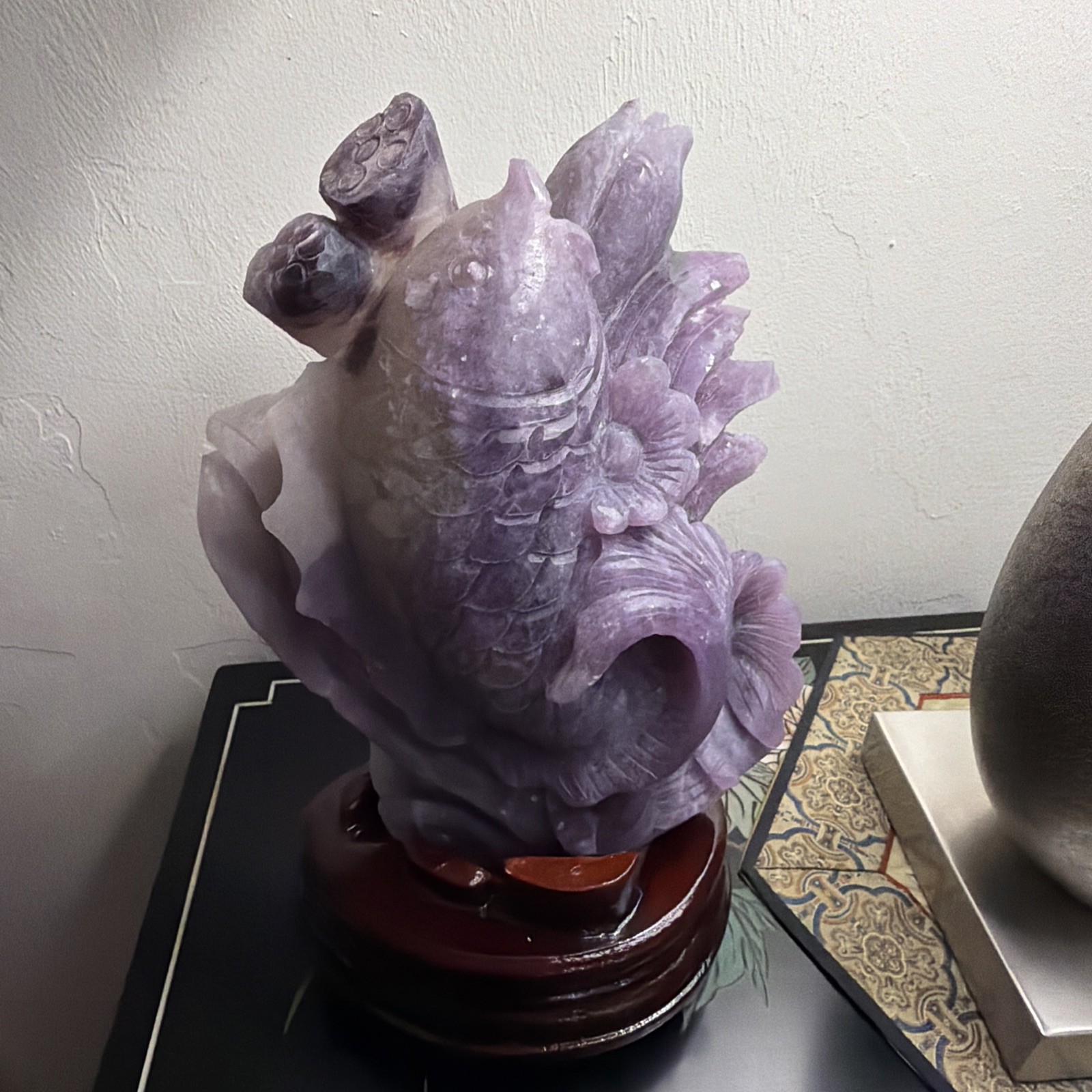 5.17LB Natural Purple Lepidolite quart Quartz Crystal Carved goldfish Reiki Gift 5.17LB Natural Purple Lepidolite quart Quartz Crystal Carved goldfish Reiki Gift