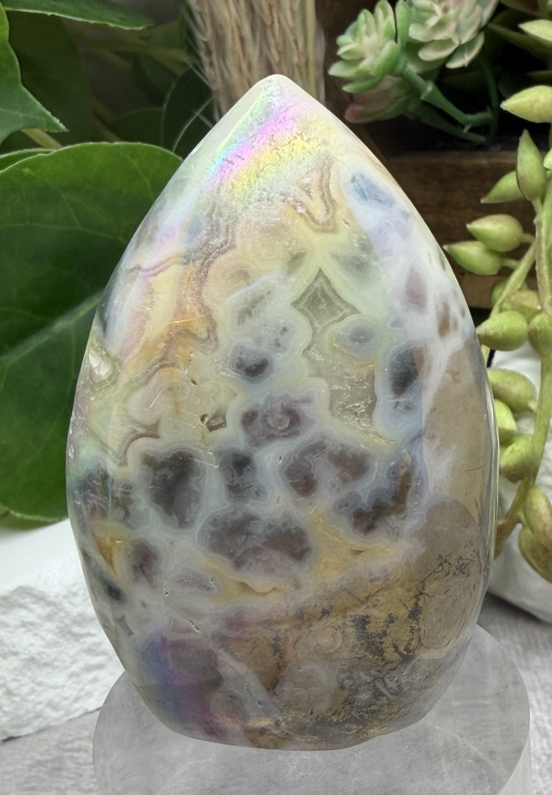 Crystal 136g Aura Mexican Lace Agate Freeform Carving Obelisk Mineral