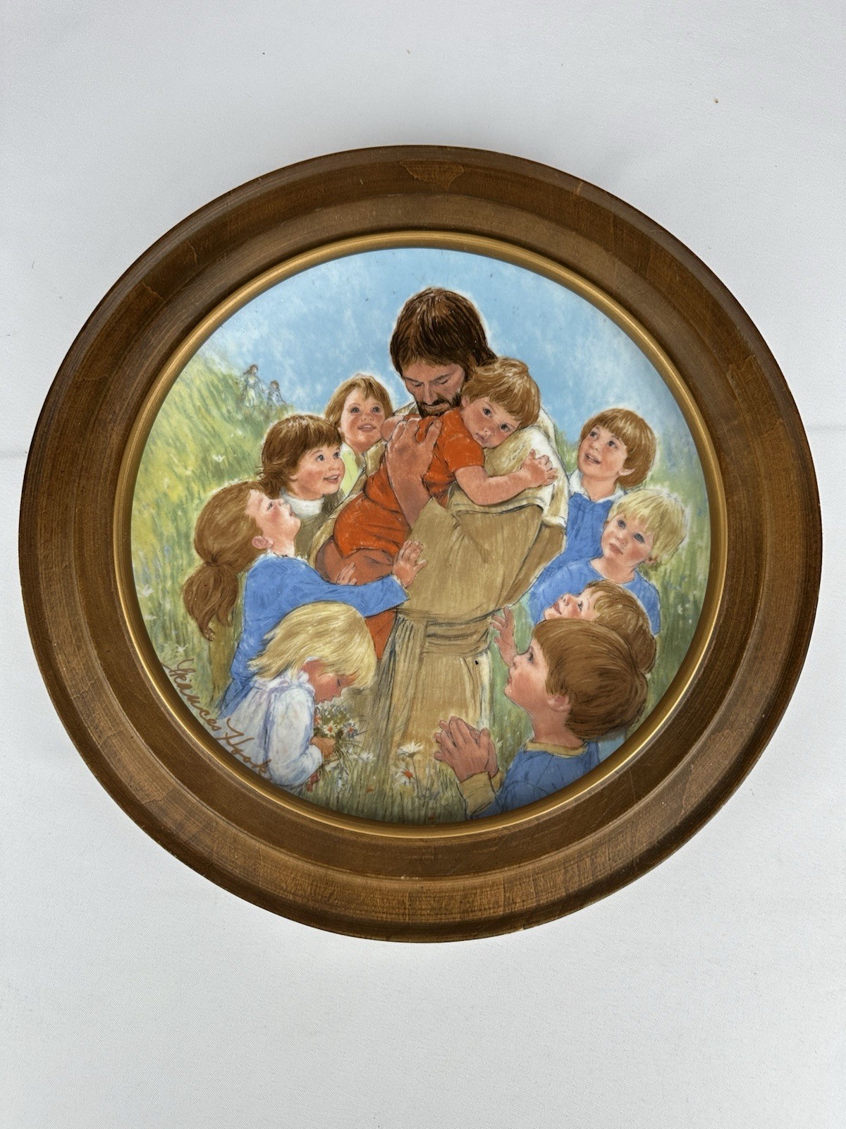 Vintage Wood Framed Collector Plate Jesus Little Children Come To Me Religious Vintage Wood Framed Collector Plate Jesus Little Children Come To Me Religious