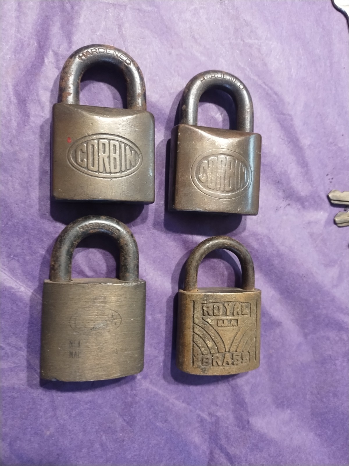 4 Vtg Antique CORBIN BRASS Padlocks 1909 PATENT ROYAL 4 Vtg Antique CORBIN BRASS Padlocks 1909 PATENT ROYAL