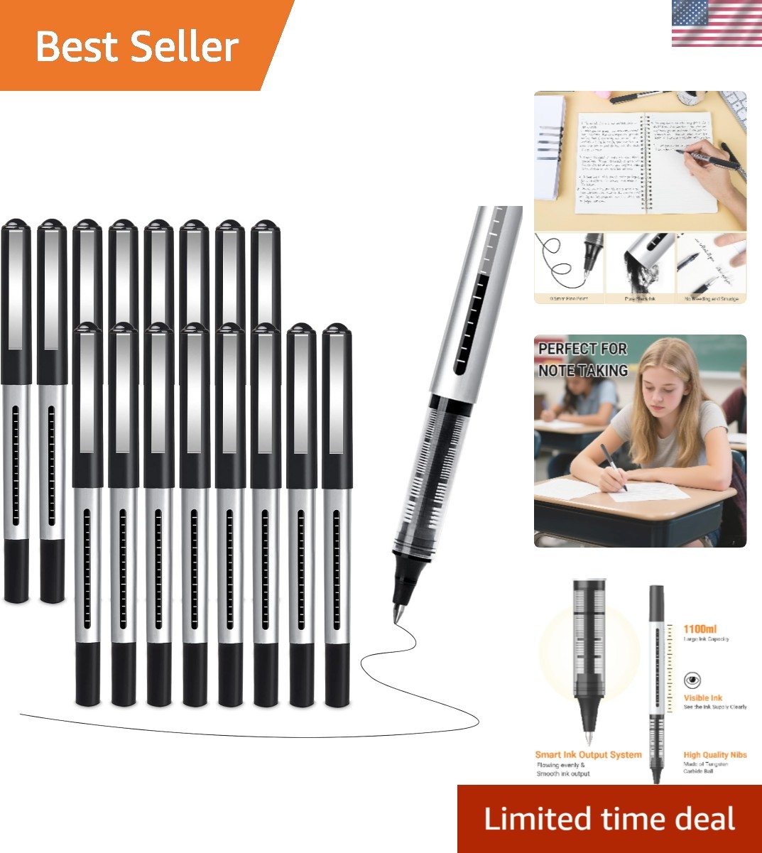 Versatile 16 Pack Fine Point Black Ink Pens - Ideal for Note Taking & Sketching Versatile 16 Pack Fine Point Black Ink Pens - Ideal for Note Taking & Sketching