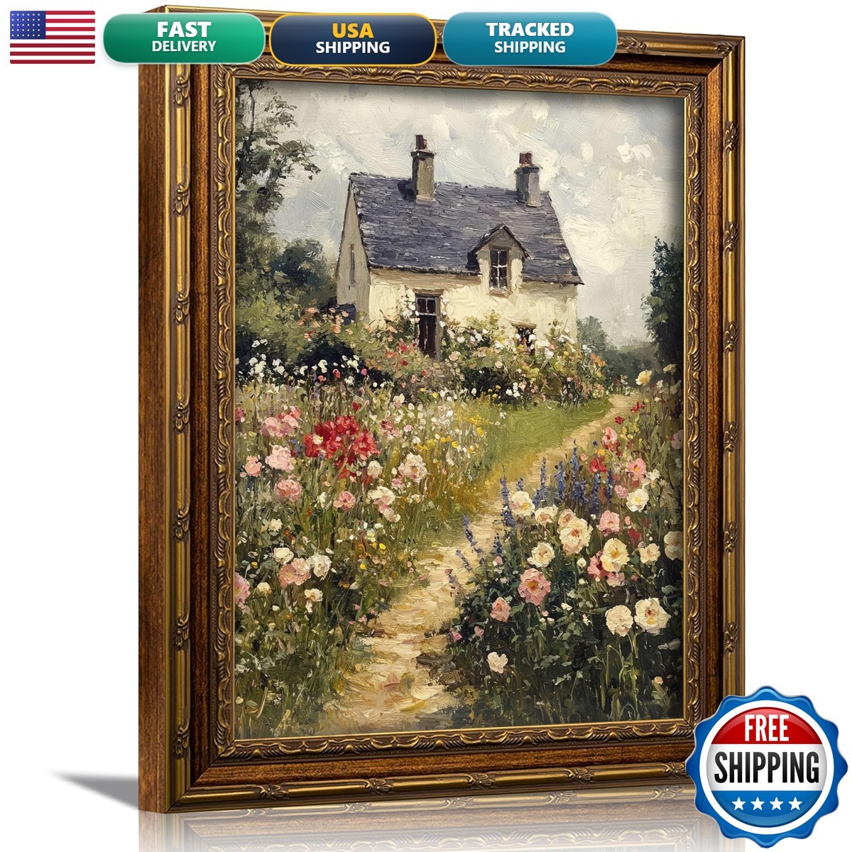 xikafou 3D Textured Canvas Wall Art Gold Frame Wildflower Floral Farmhouse xikafou 3D Textured Canvas Wall Art Gold Frame Wildflower Floral Farmhouse