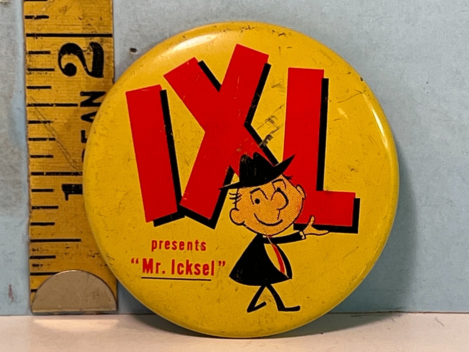 Vintage IXL Mr. Icksel Large Pinback Button 