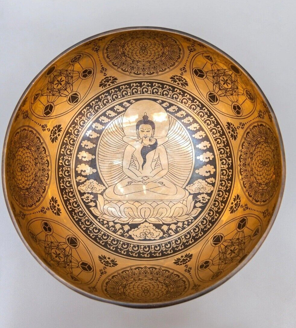 11 Inches Handmade Flower Of Life with Samantabhadra Etched Singing Bowl - Sound 11 Inches Handmade Flower Of Life with Samantabhadra Etched Singing Bowl - Sound