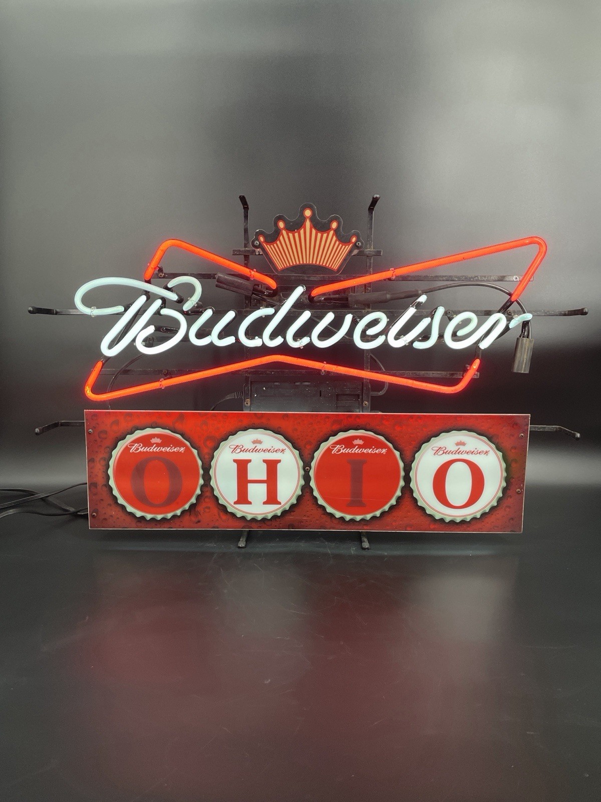 Budweiser Ohio Neon Beer Sign Vintage Authentic Glass Neon Advertising 33x21 Budweiser Ohio Neon Beer Sign Vintage Authentic Glass Neon Advertising 33x21