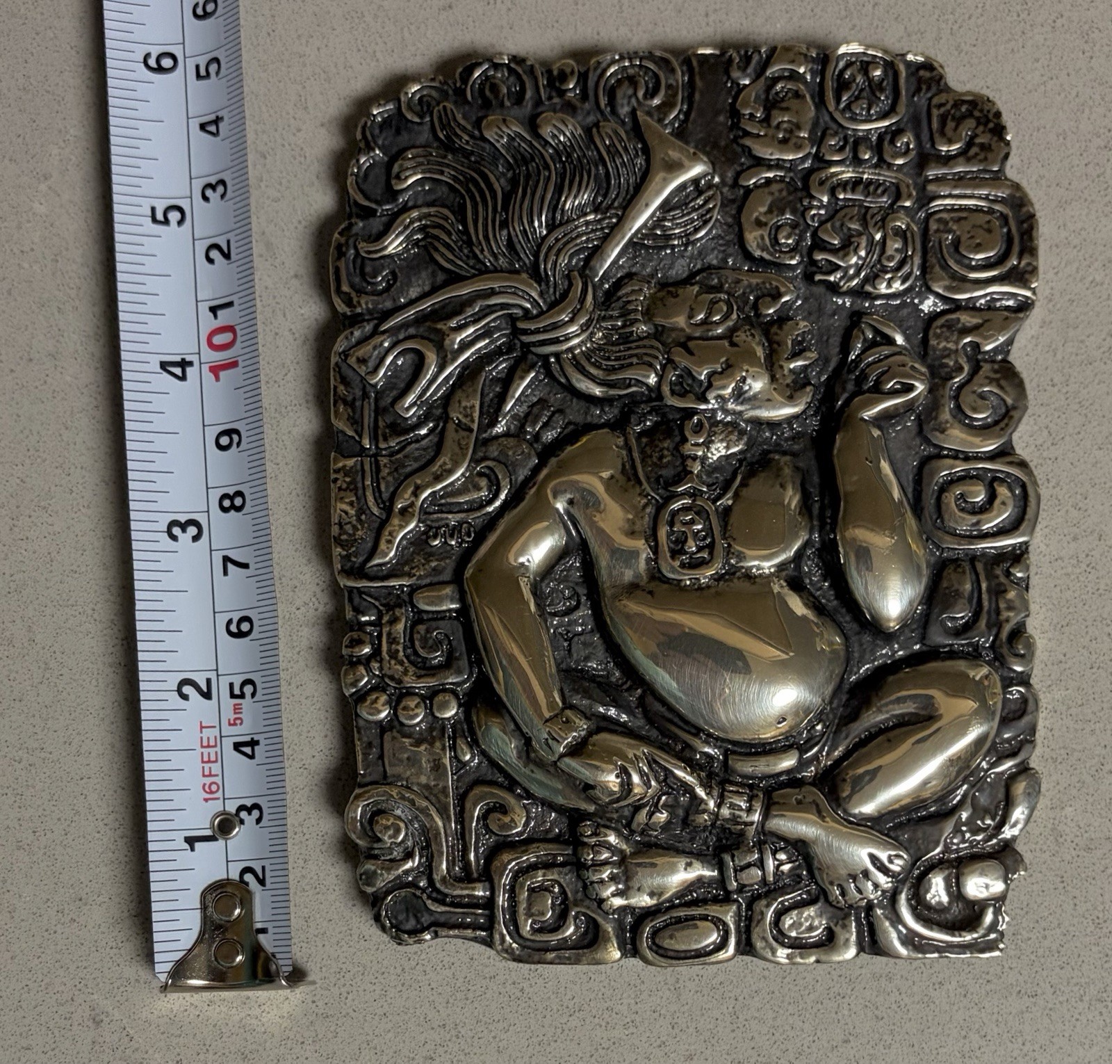 D’Argenta Mayan King Plaque Silver Iconography Wall Art Aztec Mesoamerican