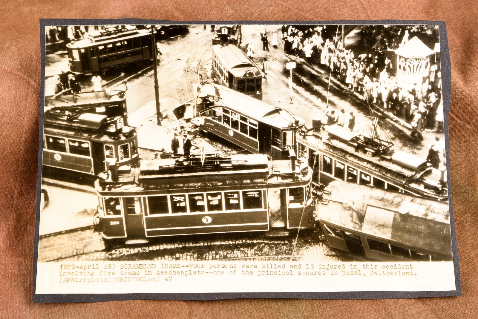 Basel Switzerland Five Tram Crash Aeschenplatz 8⅞x6¼ 1947 AP Wire Photo V34 Basel Switzerland Five Tram Crash Aeschenplatz 8⅞x6¼ 1947 AP Wire Photo V34