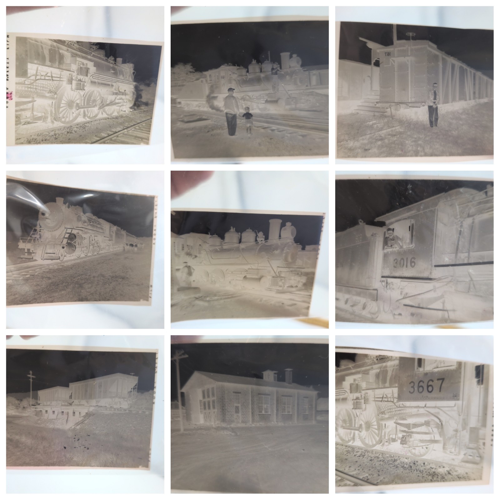 VTG Railroad Train 1950s 60s Kodak Film Picture  Negatives Lot Engine Cars Yard