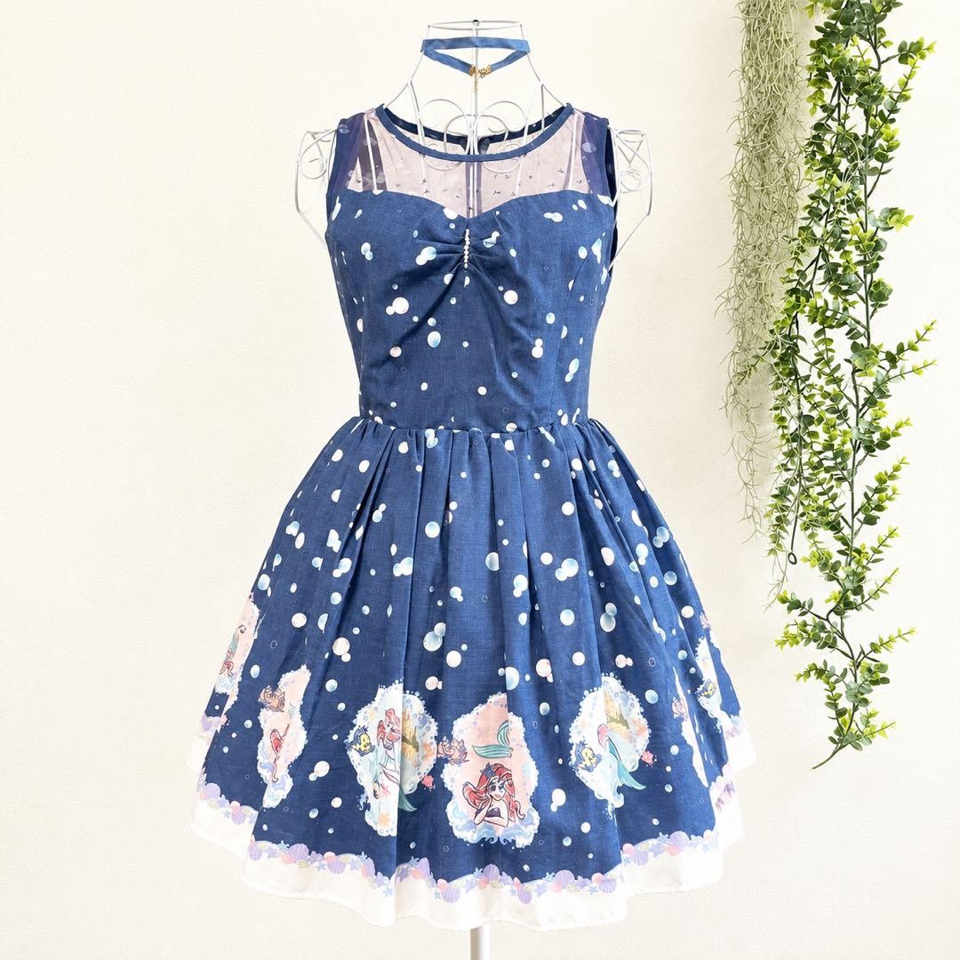 Secret Honey Disney Ariel Little Mermaid Blue Dot OnePiece Dress Japan Secret Honey Disney Ariel Little Mermaid Blue Dot OnePiece Dress Japan