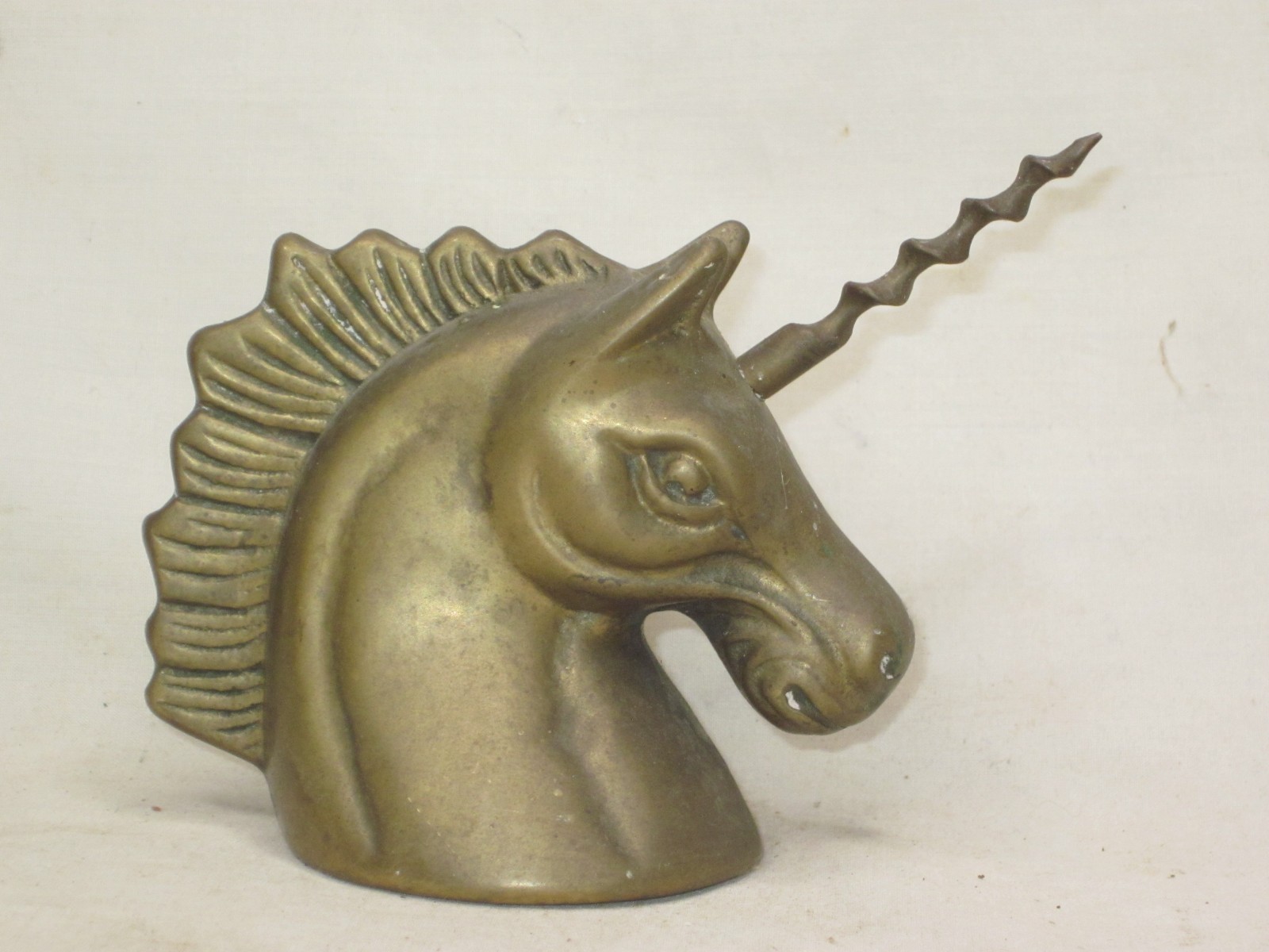 vintage solid brass unicorn head brass corkscrew bottle opener figural barware