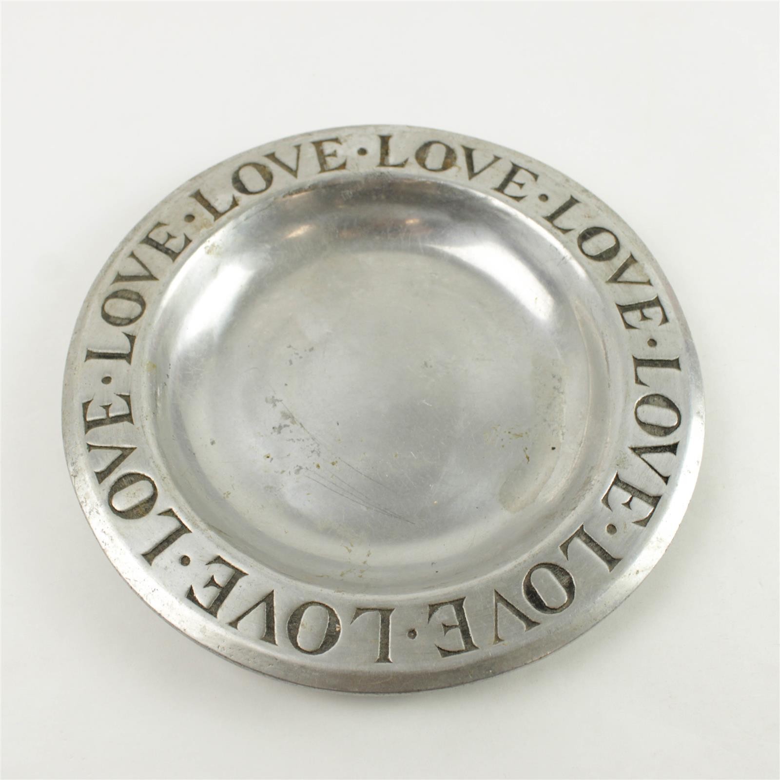 Vintage RWP Wilton Columbia LOVE Engraved Cast Metal Dish Tray Plate Vintage RWP Wilton Columbia LOVE Engraved Cast Metal Dish Tray Plate