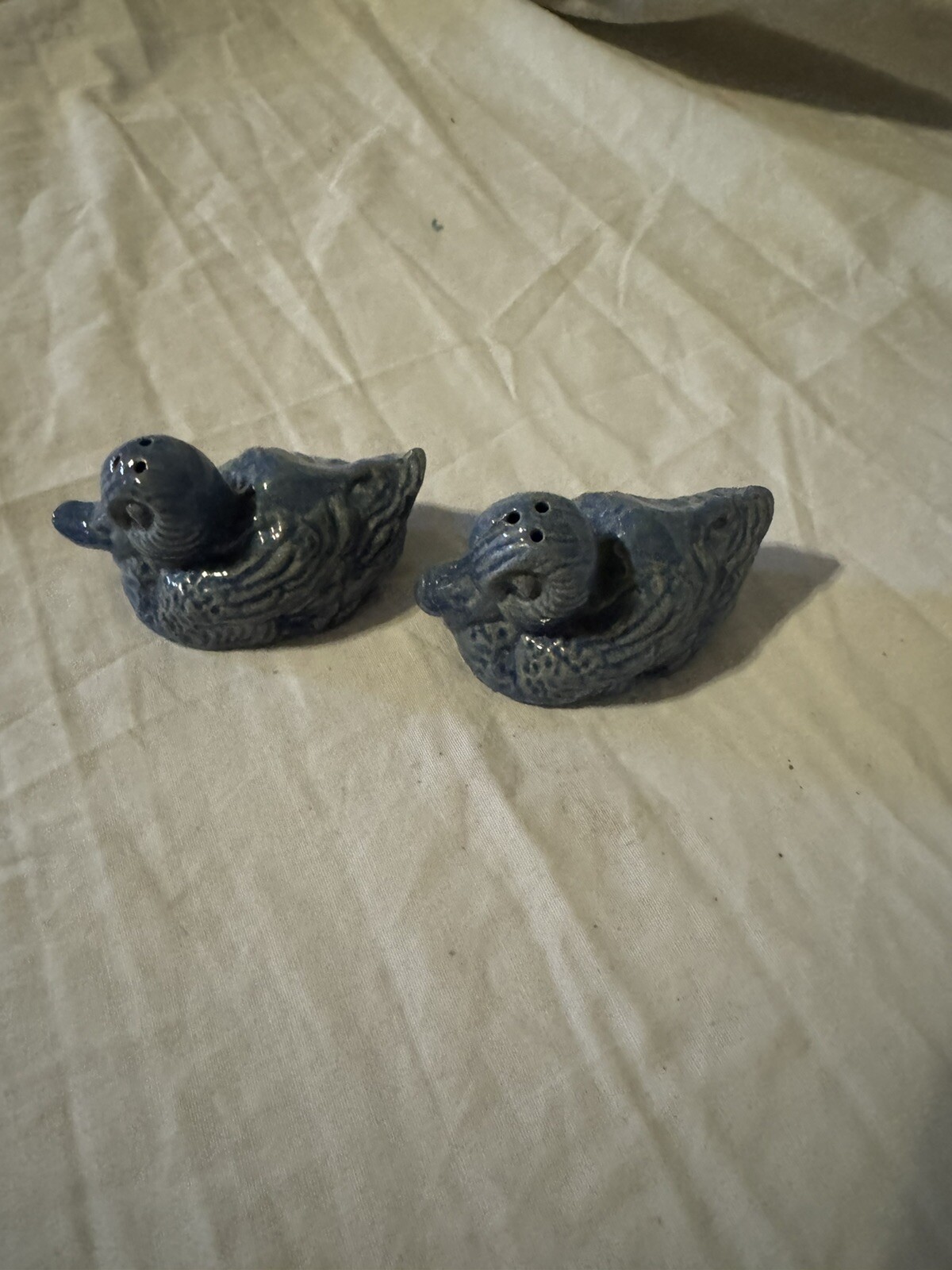 Vintage Blue Ceramic Duck Salt Pepper Shakers Set 2" Figural Farmhouse Kitsch Vintage Blue Ceramic Duck Salt Pepper Shakers Set 2" Figural Farmhouse Kitsch