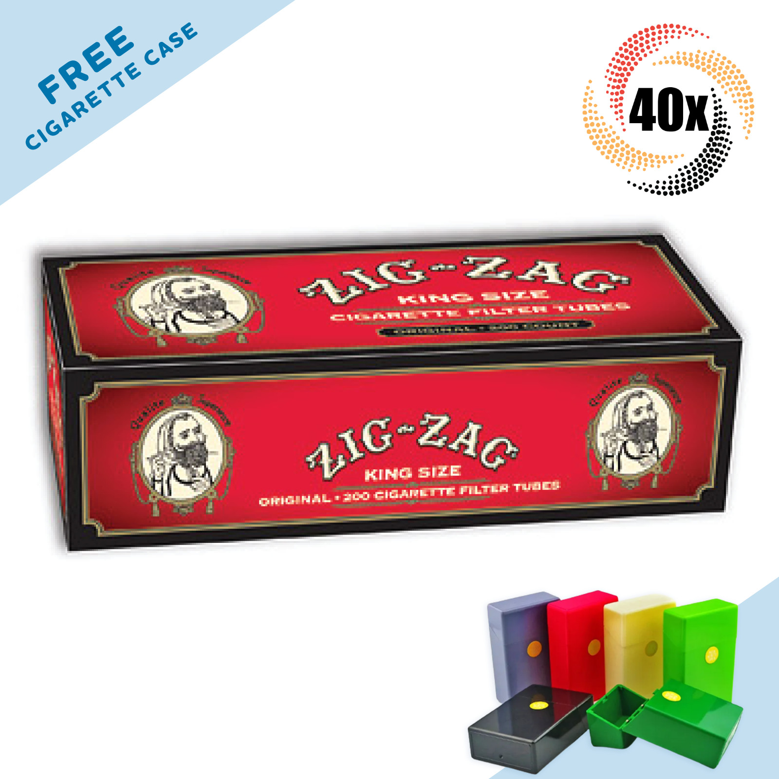 40x Box Zig Zag Original Tubes King Size ( 8,000 Tubes ) Cigarette Tube RYO 40x Box Zig Zag Original Tubes King Size ( 8,000 Tubes ) Cigarette Tube RYO