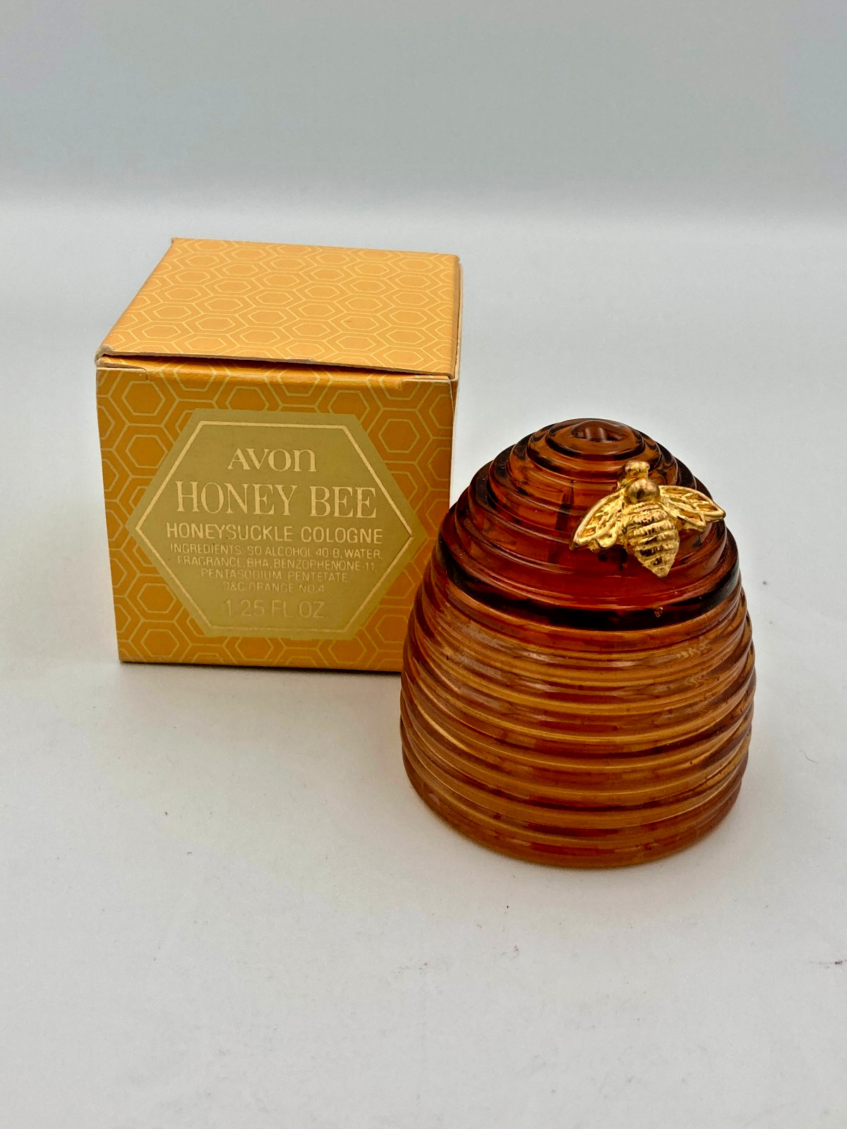 Vintage (1970s) AVON Glass Honeybee Cologne Decanter With Original Box Vintage (1970s) AVON Glass Honeybee Cologne Decanter With Original Box