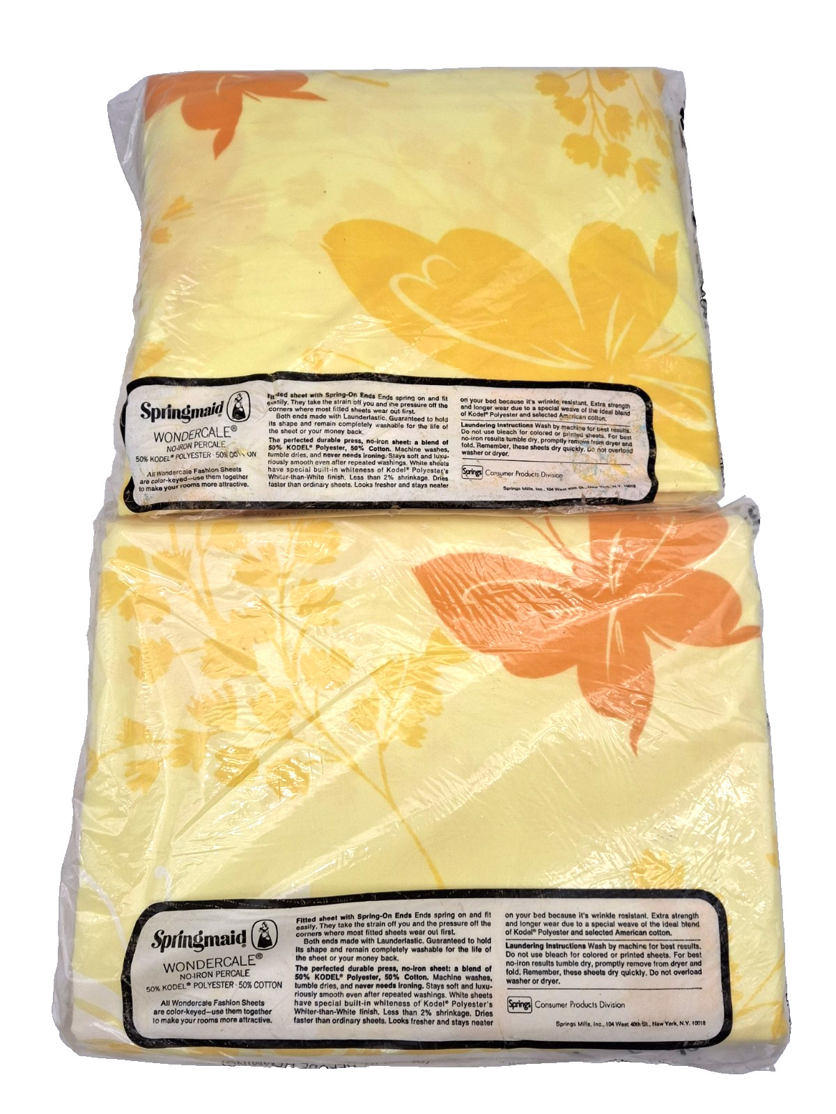 VTG 70s NOS Double Sheet Set Yellow Orange Butterfly 76x54 Springmaid Wondercale VTG 70s NOS Double Sheet Set Yellow Orange Butterfly 76x54 Springmaid Wondercale