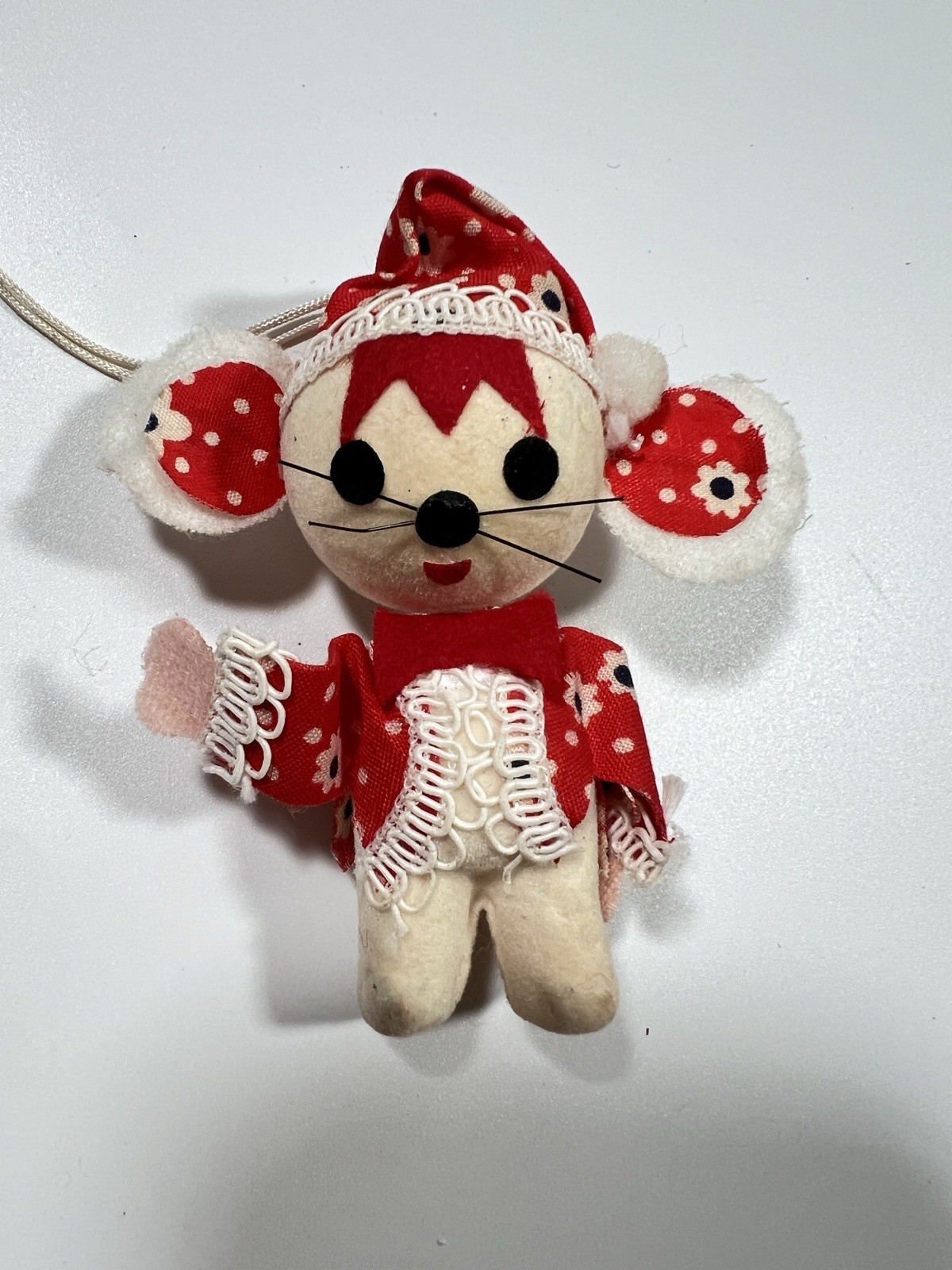 Vintage MCM Flocked Mouse Christmas Tree Ornaments Styrofoam