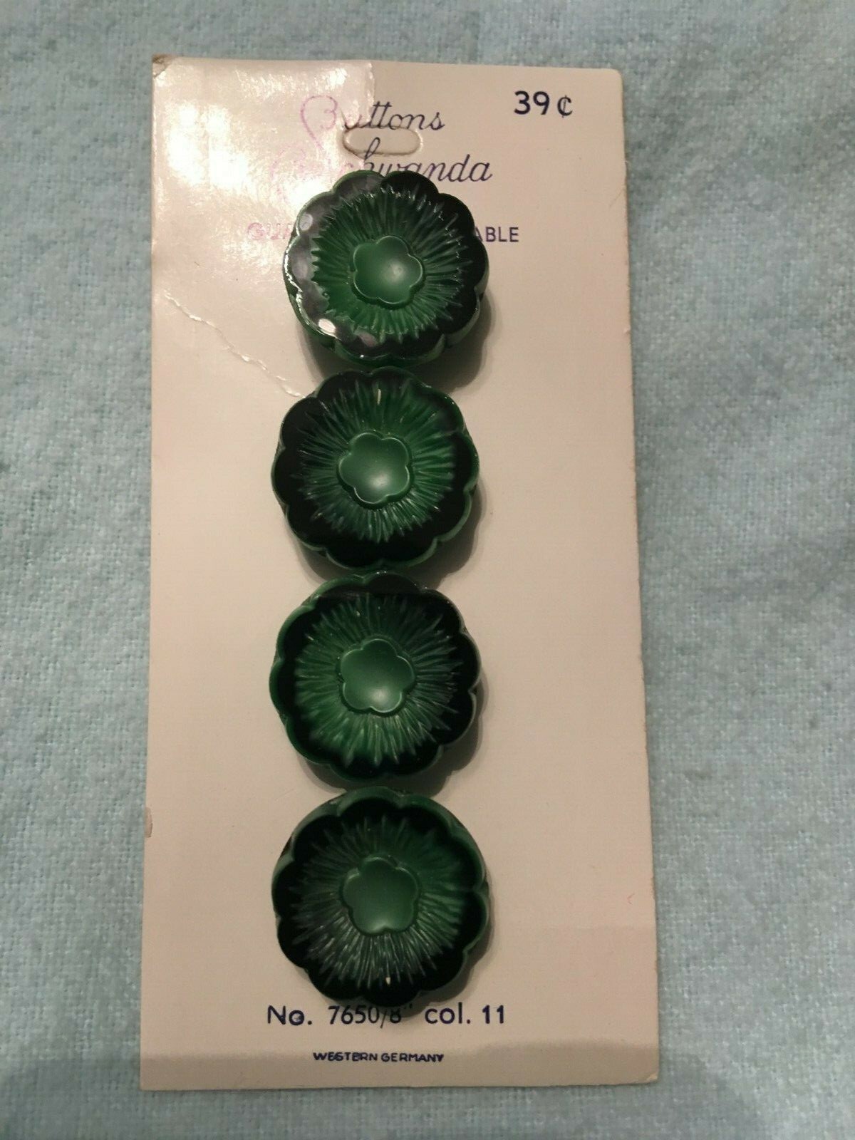 Buttons by Schwanda on original card Green flower 4 glass buttons vintage Buttons by Schwanda on original card Green flower 4 glass buttons vintage