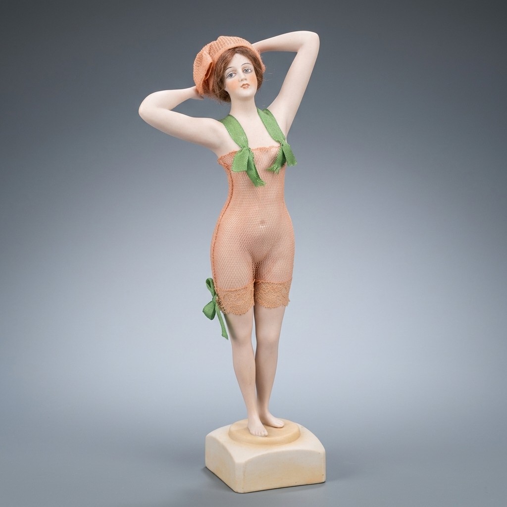 Rare 1915 Large 13”Galluba & Hofmann 426 Bathing Beauty Figurine, Original Dress Rare 1915 Large 13”Galluba & Hofmann 426 Bathing Beauty Figurine, Original Dress