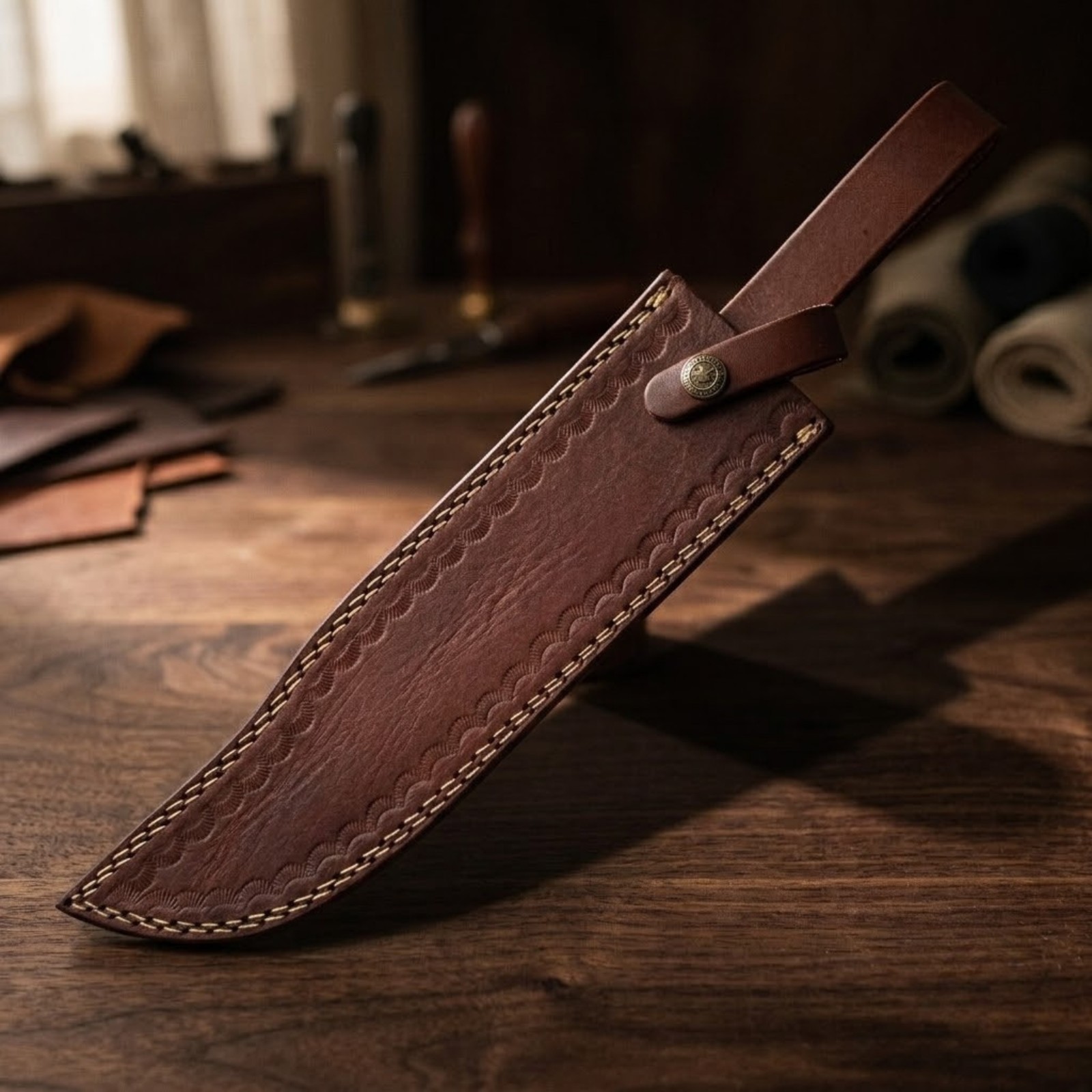 Handmade Brown Leather Replacement Sheath Scabbard 8 Inch Fixed Blade Knife US Handmade Brown Leather Replacement Sheath Scabbard 8 Inch Fixed Blade Knife US