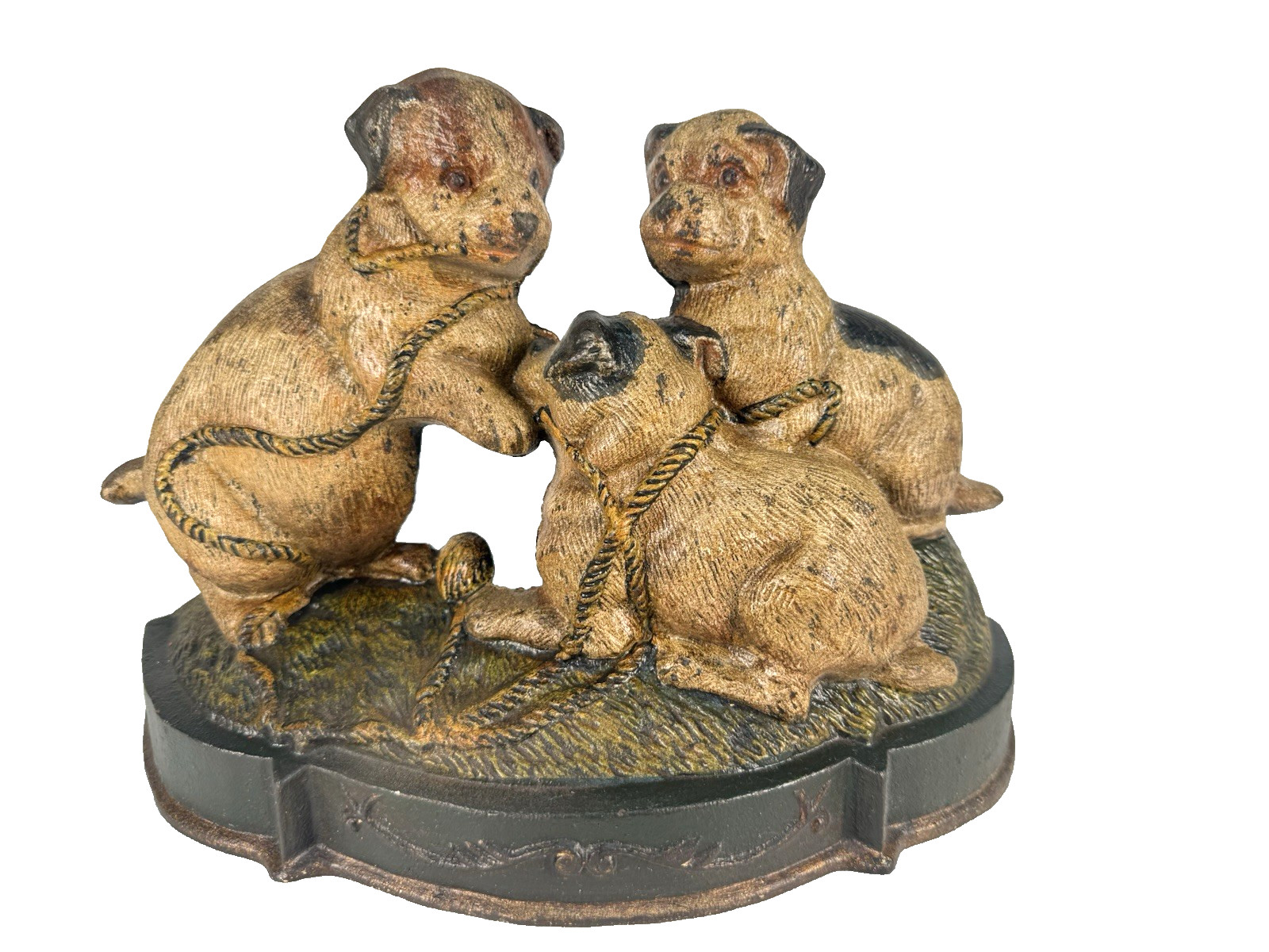 National Foundry Cast Iron Puppies Doorstop 33 1920s Dog Ribbon Base Antique National Foundry Cast Iron Puppies Doorstop 33 1920s Dog Ribbon Base Antique