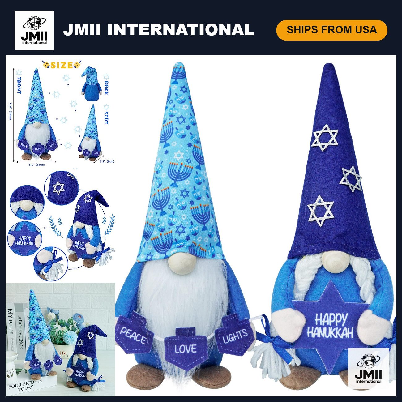 Set of 2 Hanukkah Gnomes - Festive Jewish Holiday Decor for Home Tabletop Set of 2 Hanukkah Gnomes - Festive Jewish Holiday Decor for Home Tabletop