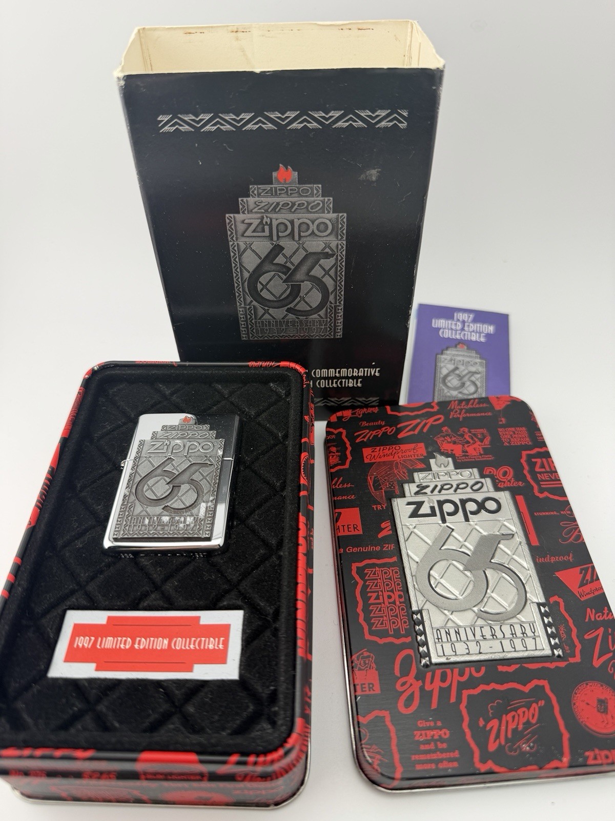 Vintage 1997 Zippo Lighter In Original Box 65 Years Anniversary Vintage 1997 Zippo Lighter In Original Box 65 Years Anniversary