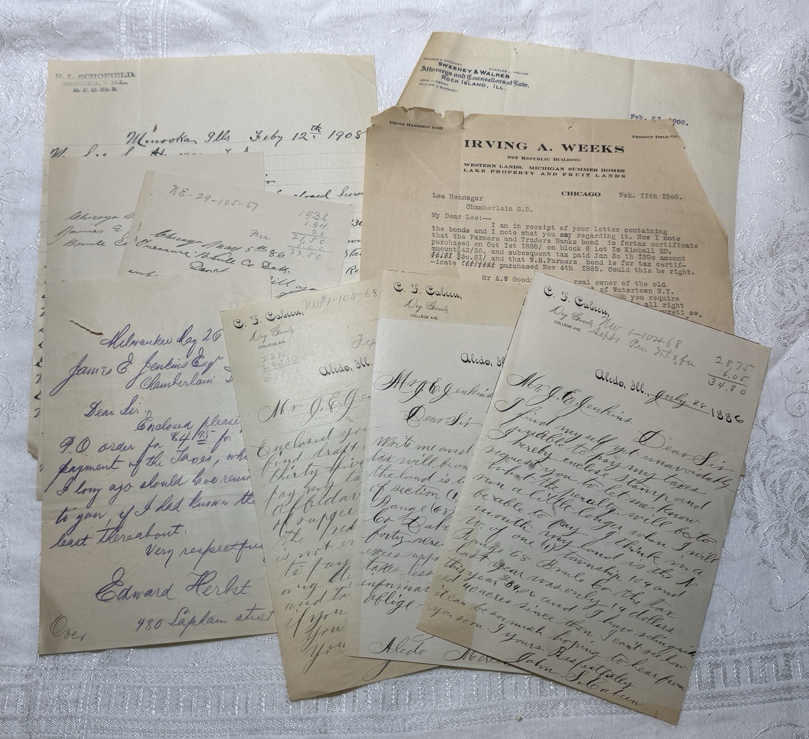 9 PC Lot 1886-1908 ILLINOIS Ephemera Pieces Business Letterheads & Plain Letters