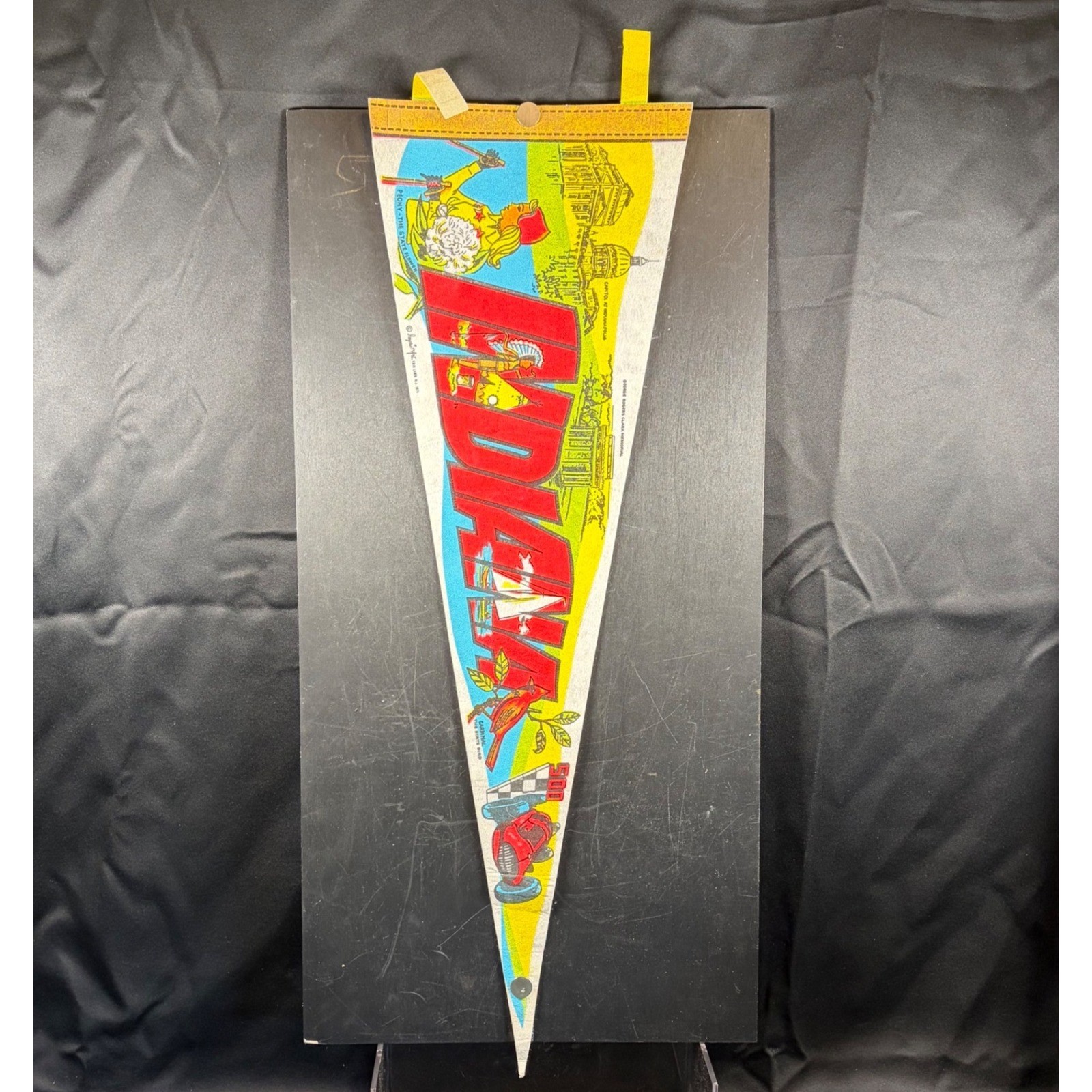 Vintage 1974 Indiana State Souvenir Pennant Imprint Art Indy 500 Cardinal Felt