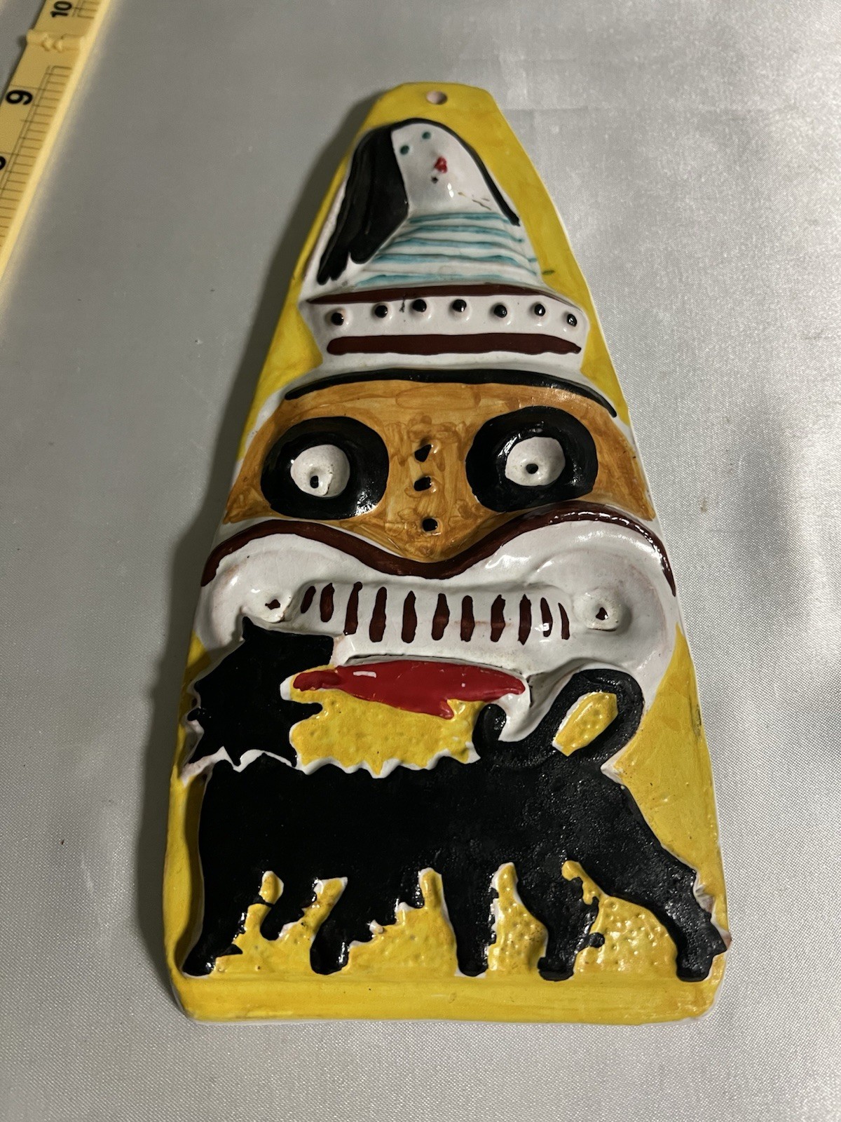 Vintage Italian Mid Century Ceramic Wall Mask Tile Picasso Style Bull Palermo