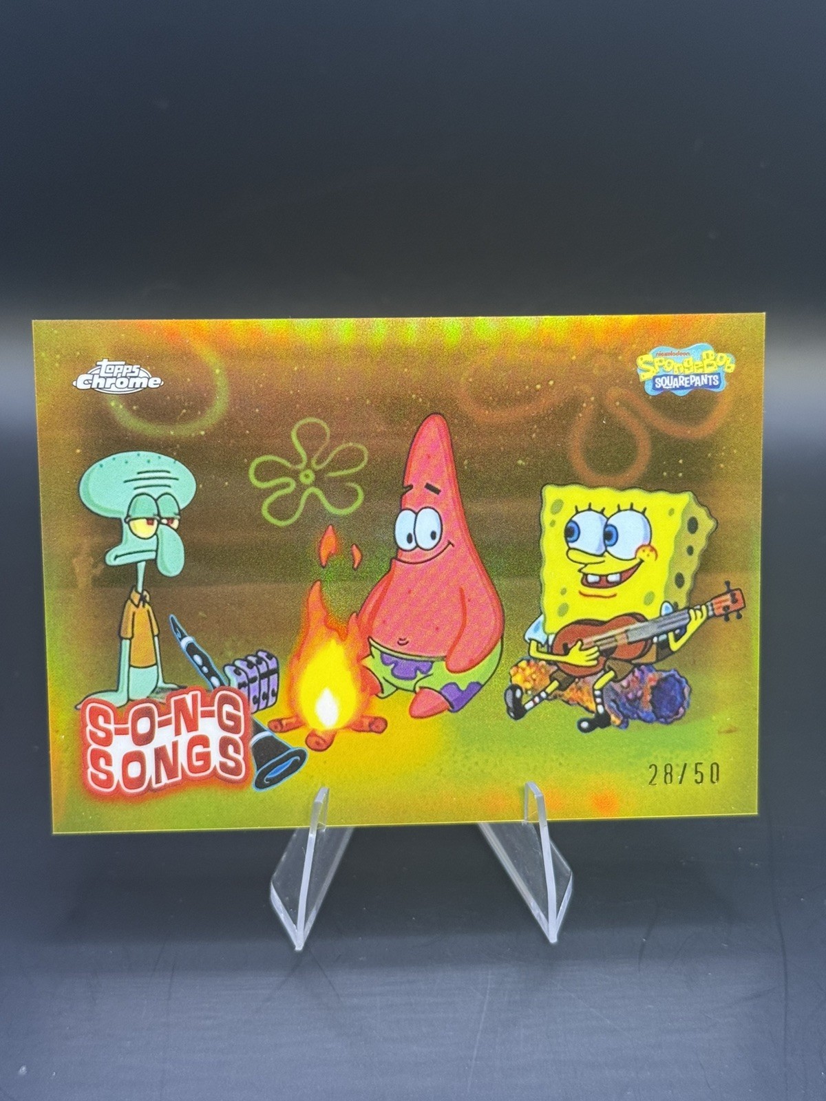 2025 Topps Chrome SpongeBob Campfire Song S-O-N-G Songs Gold Refractor #/50 2025 Topps Chrome SpongeBob Campfire Song S-O-N-G Songs Gold Refractor #/50