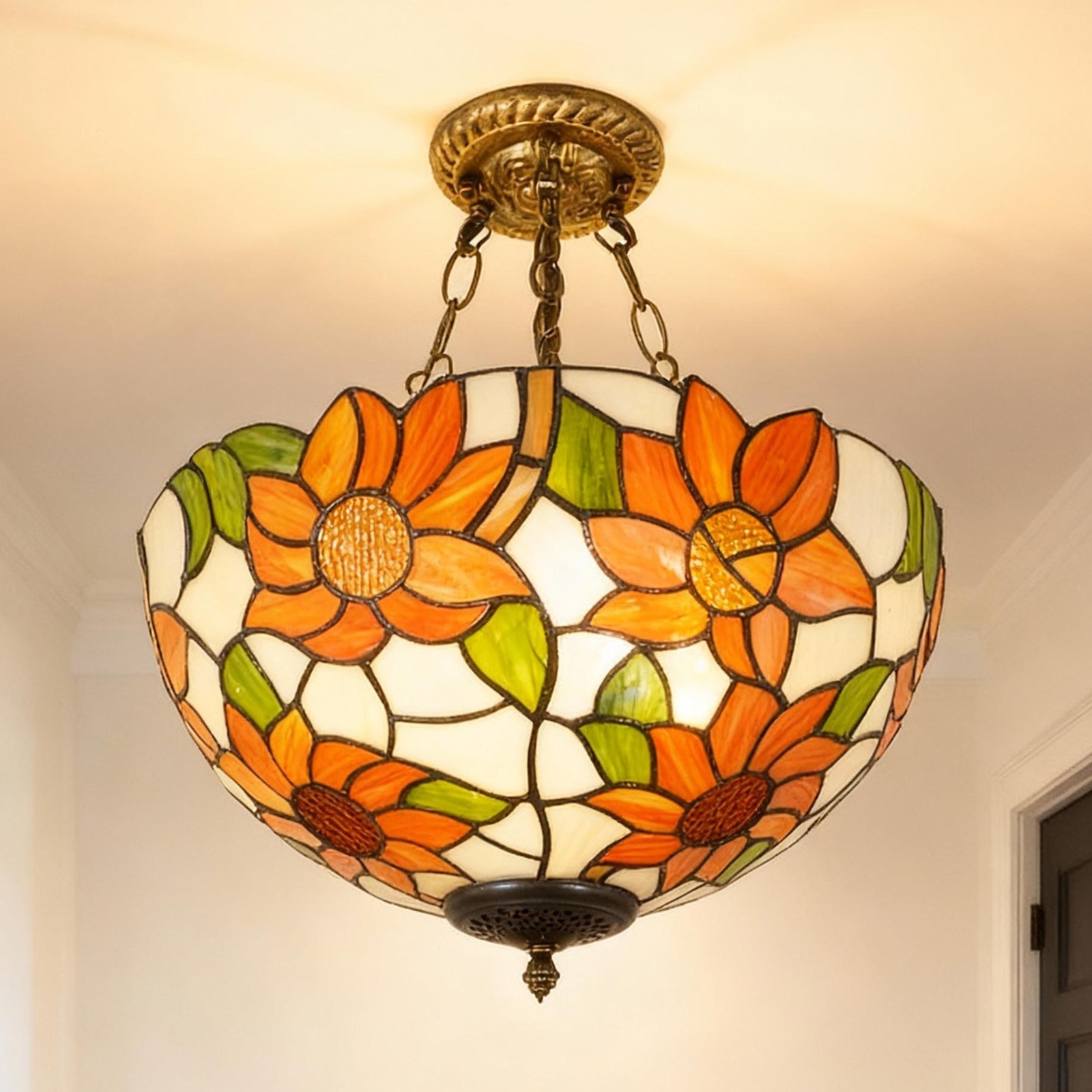 3-head Circular Tiffany Lamp, Colorful Sunflower Chandelier, 16'' Glass New Lamp 3-head Circular Tiffany Lamp, Colorful Sunflower Chandelier, 16'' Glass New Lamp