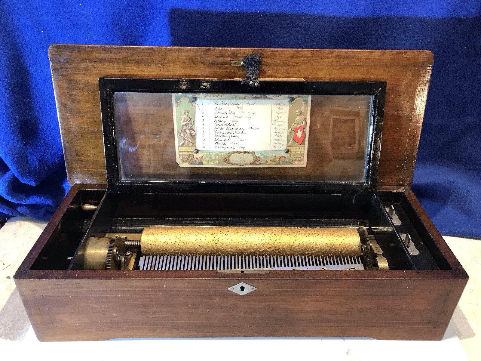 1885 Large Vintage Antique Key Wind swiss cylinder music box ,12 Airs Song 1885 Large Vintage Antique Key Wind swiss cylinder music box ,12 Airs Song