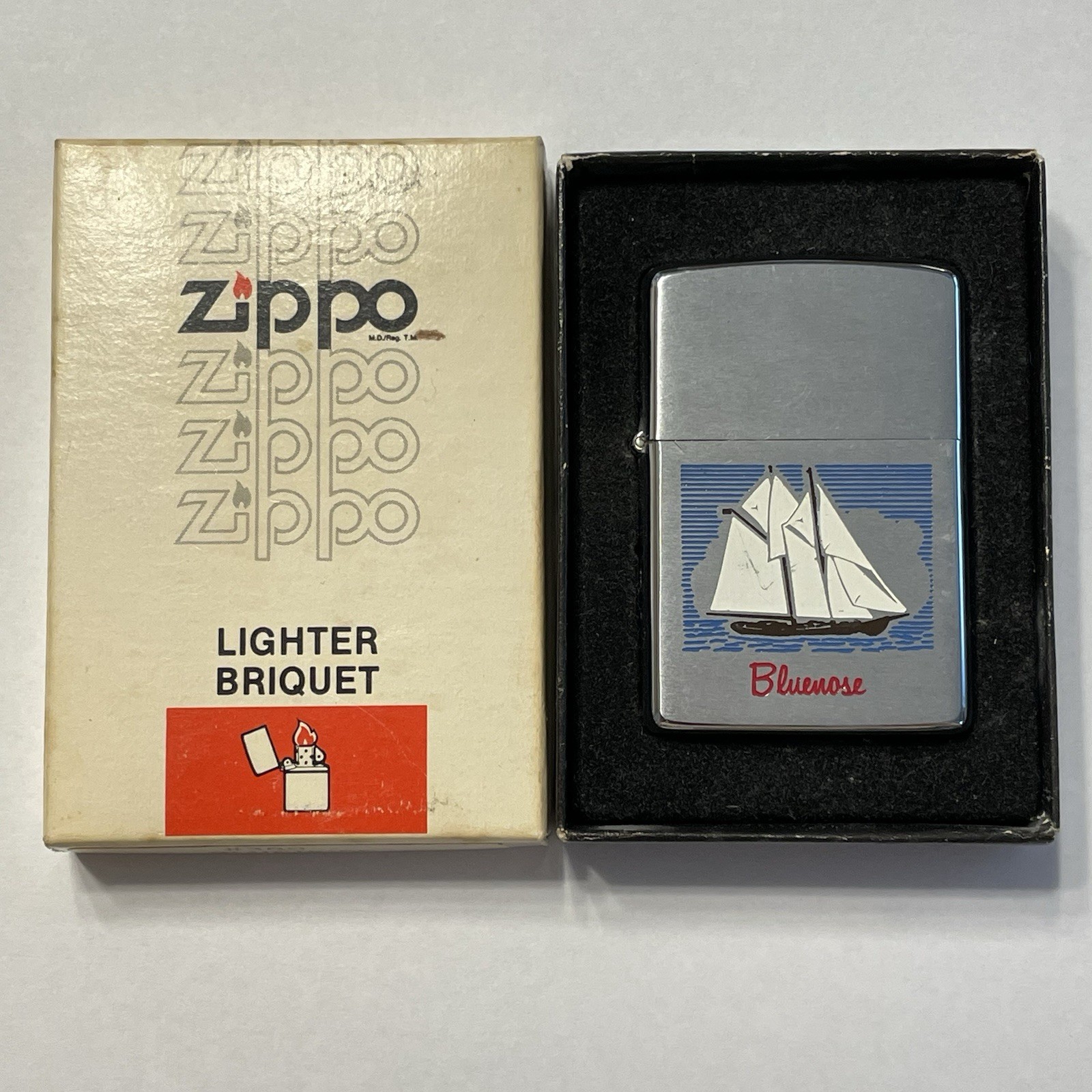 Vintage 1970’s Era Bluenose Nova Scotia Schooner Zippo Lighter Niagara Falls Box Vintage 1970’s Era Bluenose Nova Scotia Schooner Zippo Lighter Niagara Falls Box