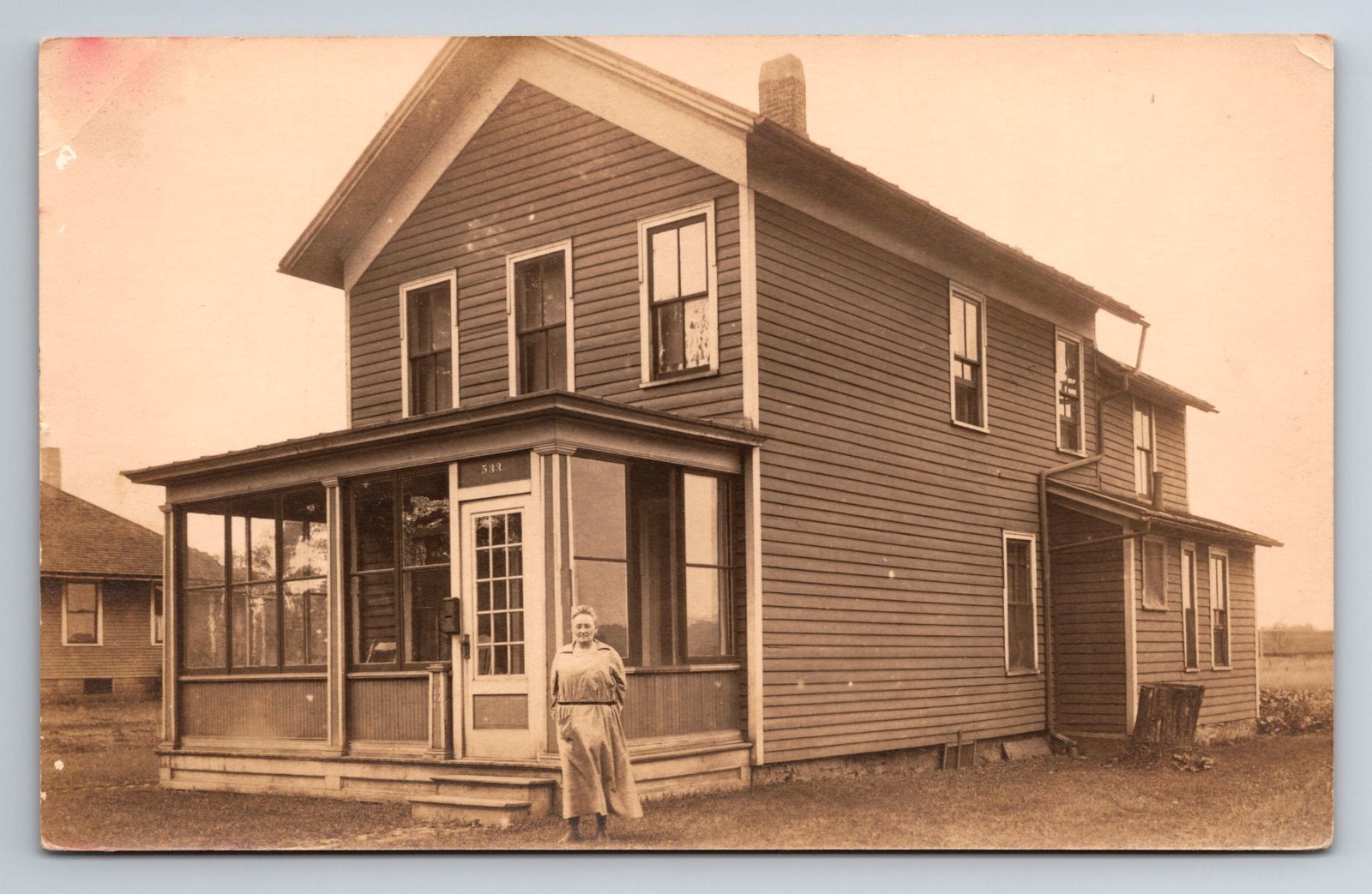 Nice House, Heavy Set Woman, Real Photo, RPPC, Vintage Postcard Nice House, Heavy Set Woman, Real Photo, RPPC, Vintage Postcard