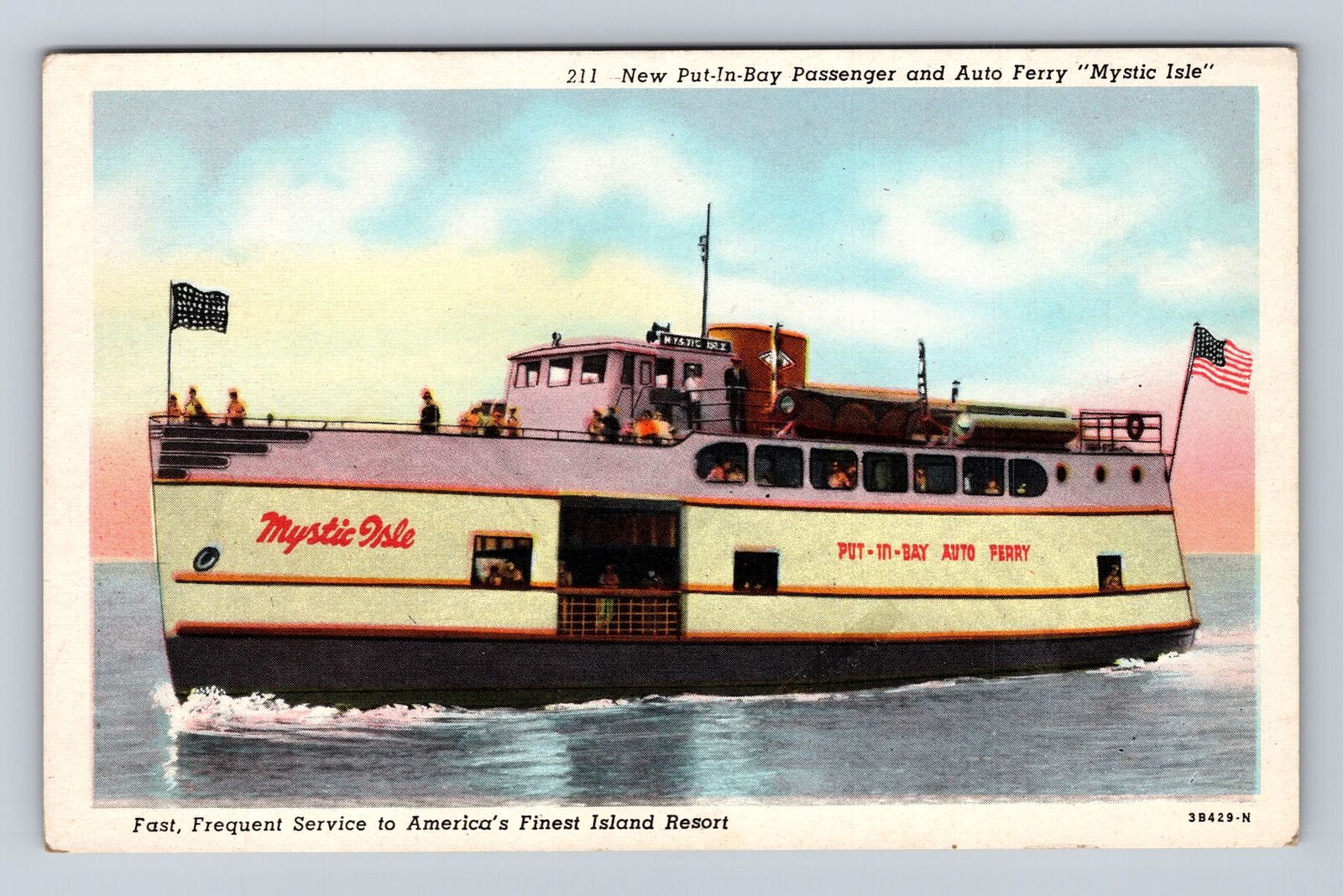New Put In Bay Passenger And Auto Ferry, Ship, Transportation, Vintage Postcard