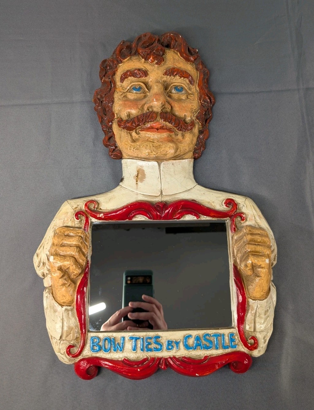 RARE Vintage 1950s Advertising Sign Mirror Bow Ties By Castle Chalkware Figure