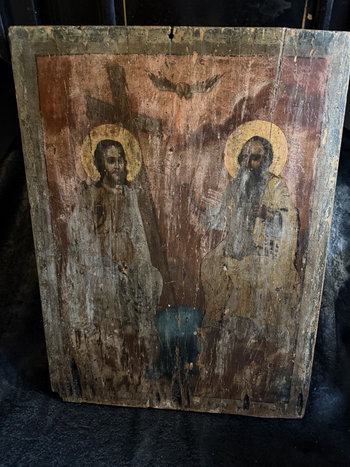 Antique 18-19th Century Russian Large Icon Holy Trinity Orthodox Church Altar 