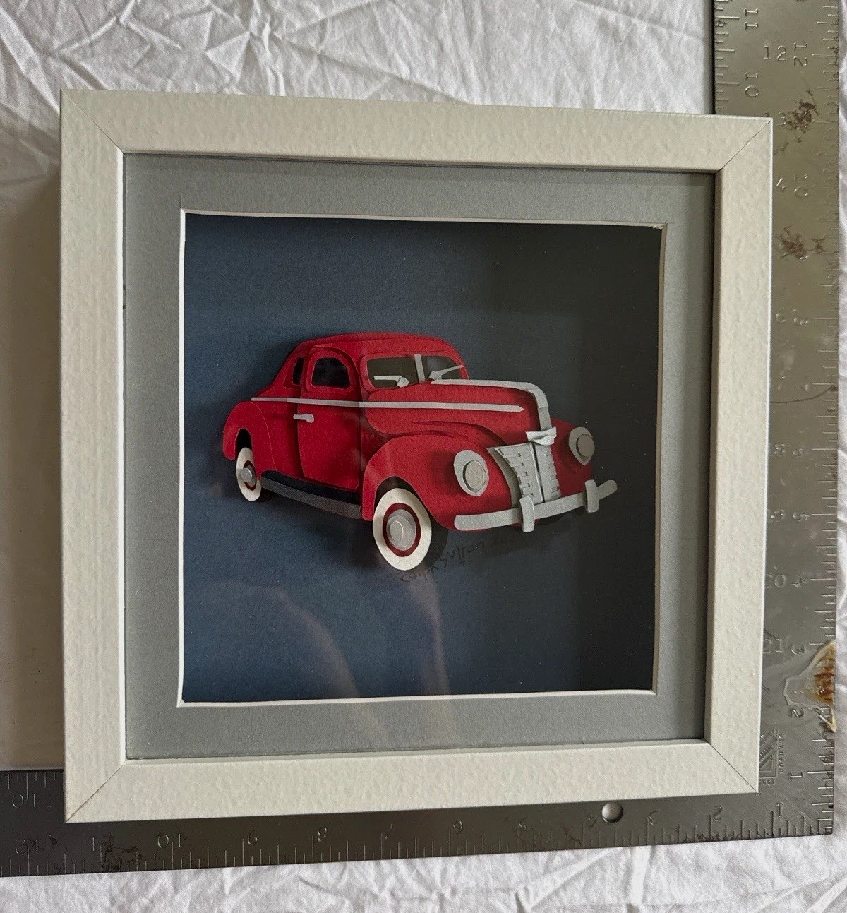 Framed Red Vintage Truck Artwork Handcut Layered Paper 9x9 Framed Red Vintage Truck Artwork Handcut Layered Paper 9x9