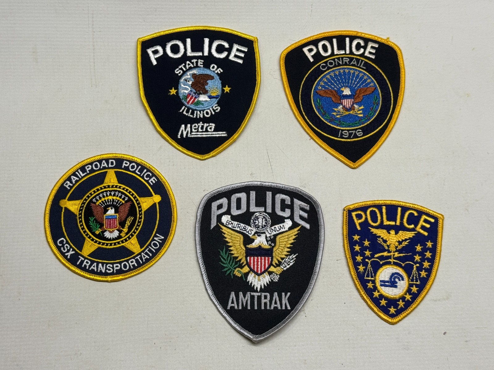 Vintage Lot of 5 Railroad Police Patches DEFUNCT CSX, Conrail, Amtrak, Metra Vintage Lot of 5 Railroad Police Patches DEFUNCT CSX, Conrail, Amtrak, Metra