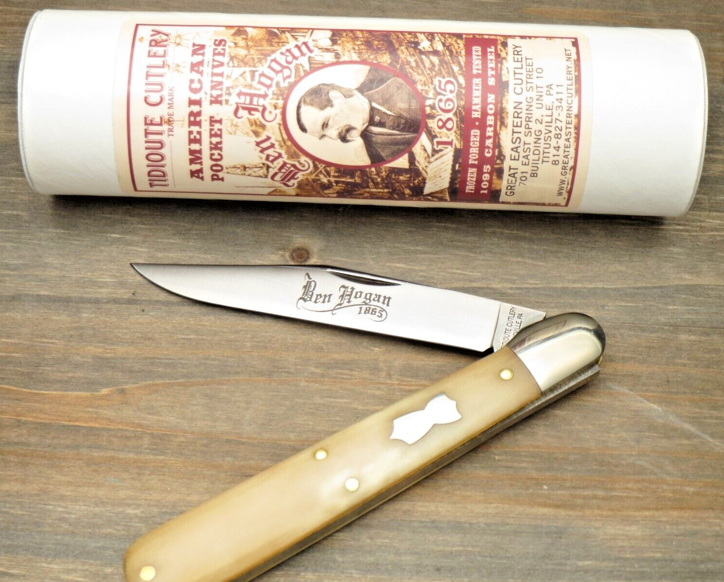 TIDIOUTE by Great Eastern Cutlery #651122 "Ben Hogan" Knife Smooth White Bone