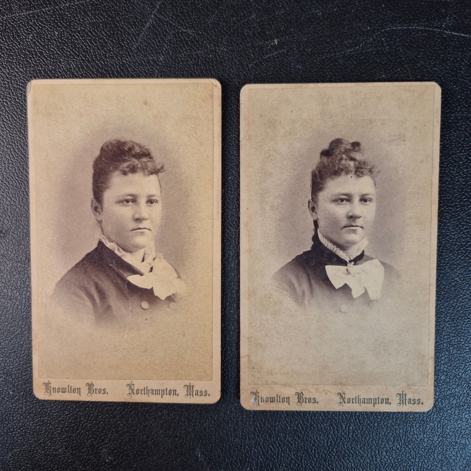 Knowlton Brothers Northampton Mass CDV Antique Victorian Woman Portrait Set of 2