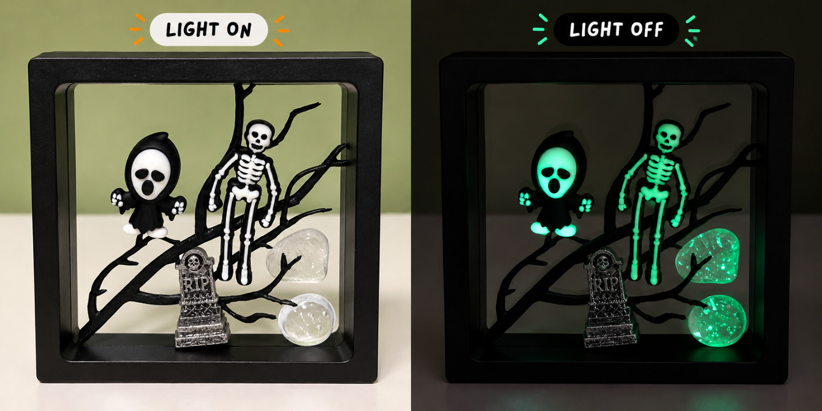 Gloween Twins — Glow-in-the-Dark Halloween Miniature Display Gloween Twins — Glow-in-the-Dark Halloween Miniature Display