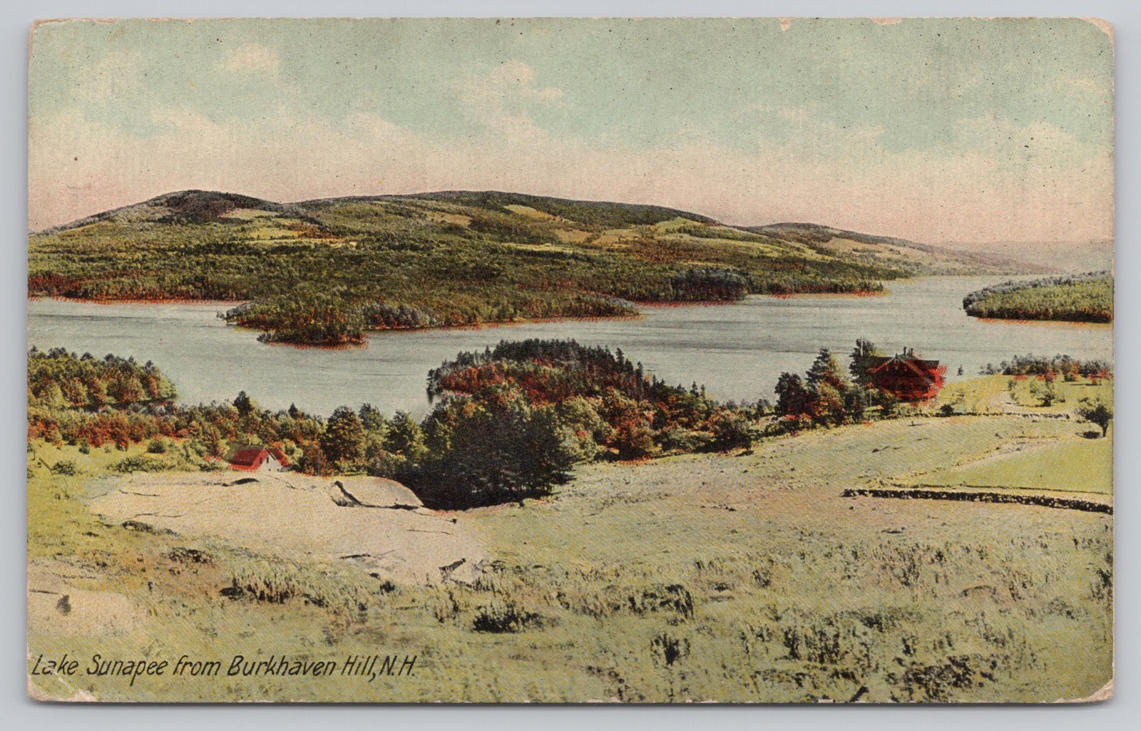 Vintage Postcard Lake Sunapee from Burkhaven Hill, New Hampshire NH 1920 houses Vintage Postcard Lake Sunapee from Burkhaven Hill, New Hampshire NH 1920 houses