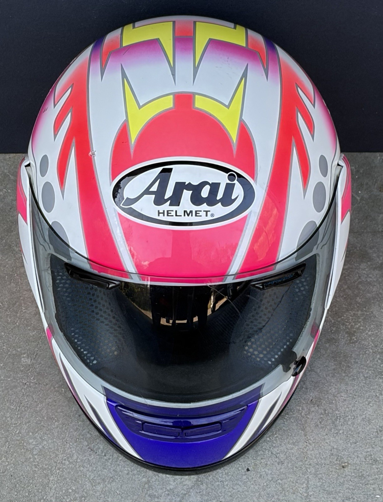 Vintage 1993 Arai Quantum/s World Champ Tetsuya Harada Replica Motorcycle Helmet Vintage 1993 Arai Quantum/s World Champ Tetsuya Harada Replica Motorcycle Helmet