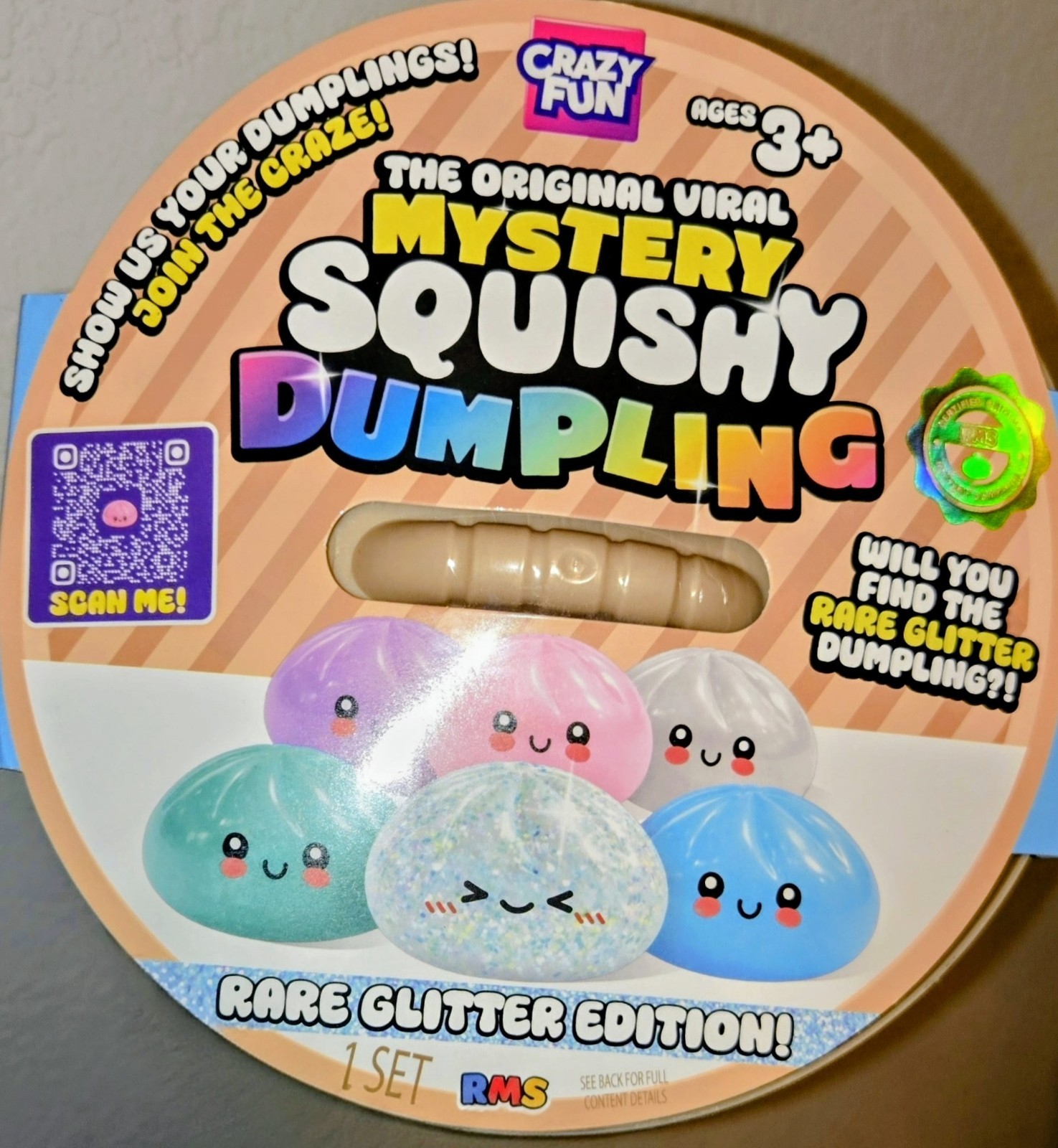 Authentic Rms® Crazy Fun™ 7" Bao Bun Mystery Squishy Dumpling Rare Glitter